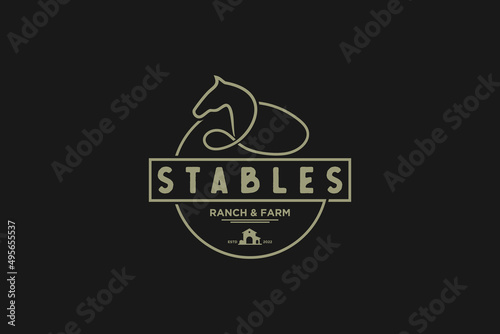 creative horse logo with line art concept, vintage logo, ranch and farm logo, logo reference.
