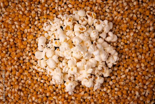 sweet popcorn on the background of corn kernels
