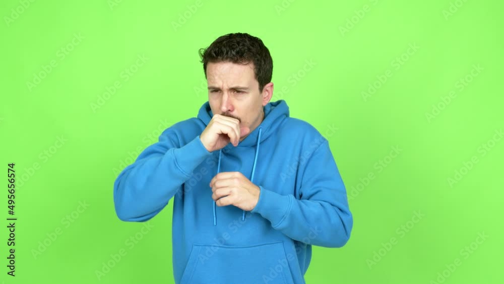 Man is suffering with cough and feeling bad over isolated background. Green screen chroma key Man is suffering with cough and feeling bad over isolated background. Green screen chroma key
