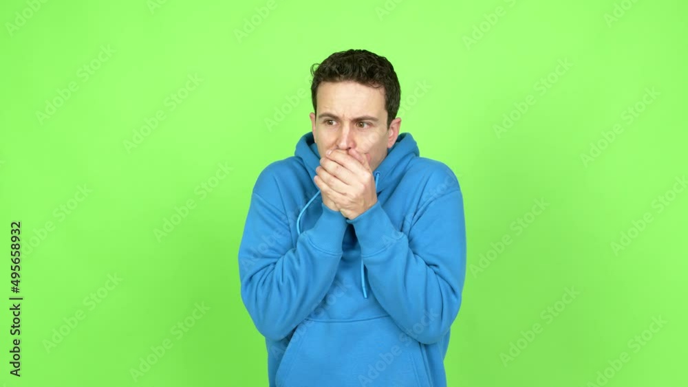 Man freezing over isolated background. Green screen chroma key Man freezing over isolated background. Green screen chroma key