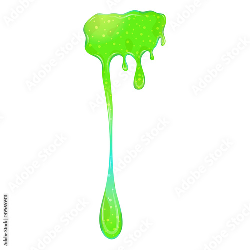 Dripping green goo slimes isolated. Slimes splash, flow of muscus. Green colorful jelly for playing. Cartoon vector illustration photo