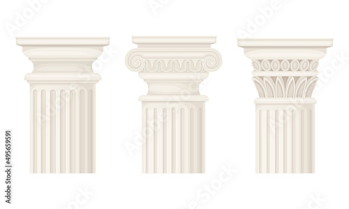 Classical architectural columns set. Architectural decor element vector illustration