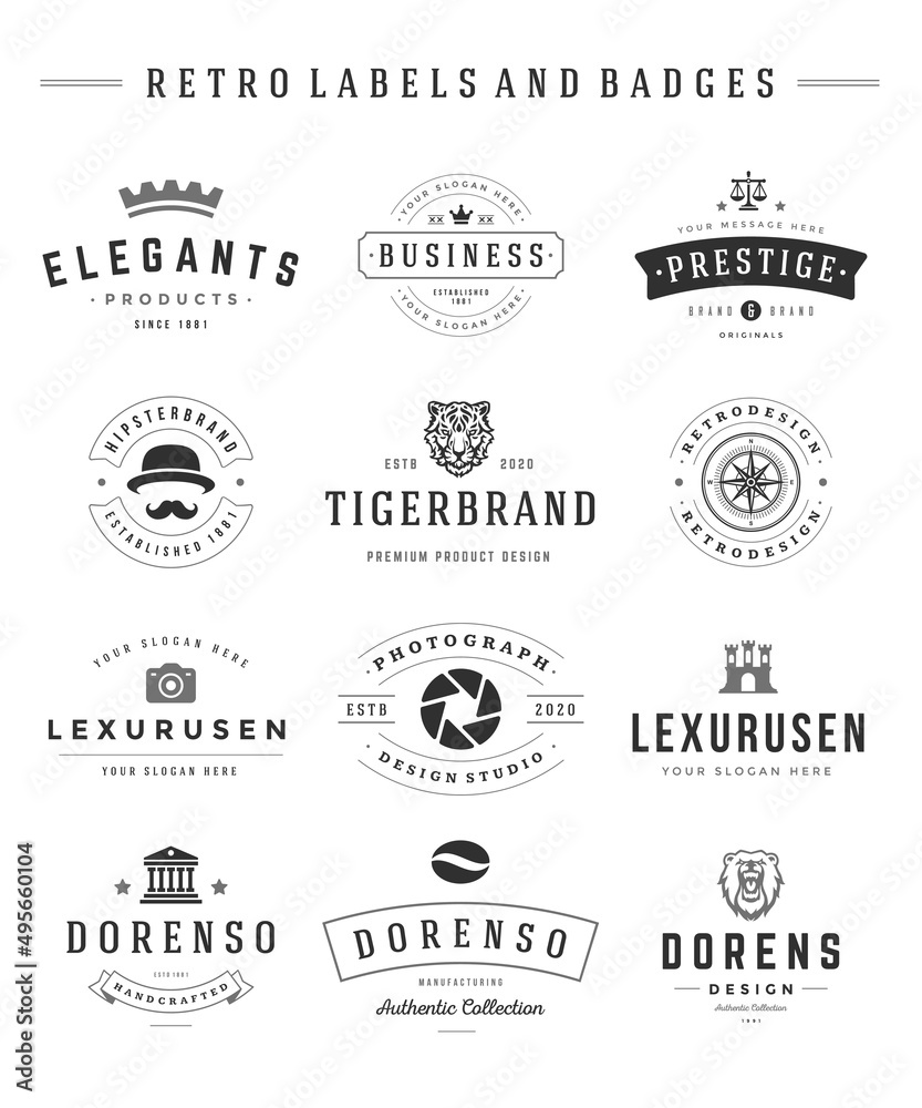 Retro logotypes set vector vintage graphics design elements for logos, identity, labels and badges.