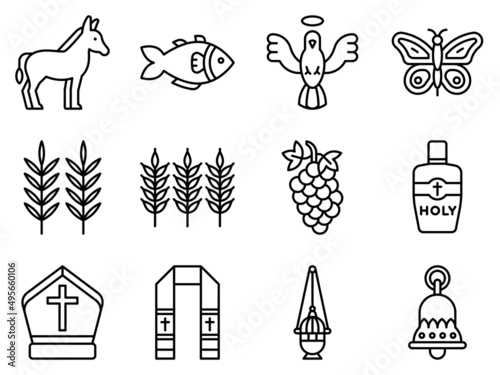 Holy week related line icon set 3, vector illustration photo