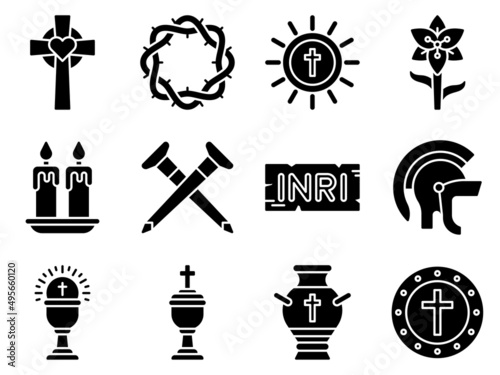 Holy week related solid icon set 4, vector illustration