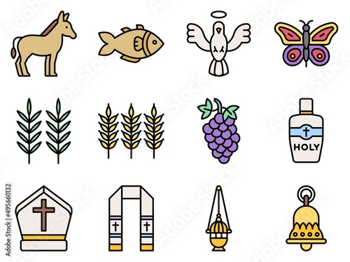 Holy week related filled icon set 3, vector illustration