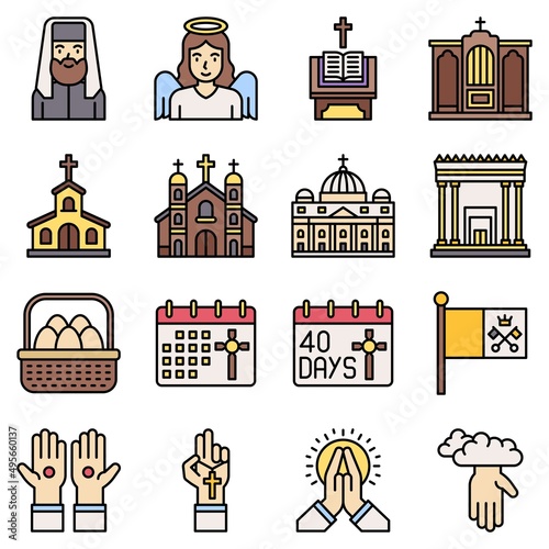 Photos Holy week related filled icon set 2, vector illustration