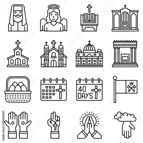 Tableau sur toile Holy week related line icon set 2, vector illustration