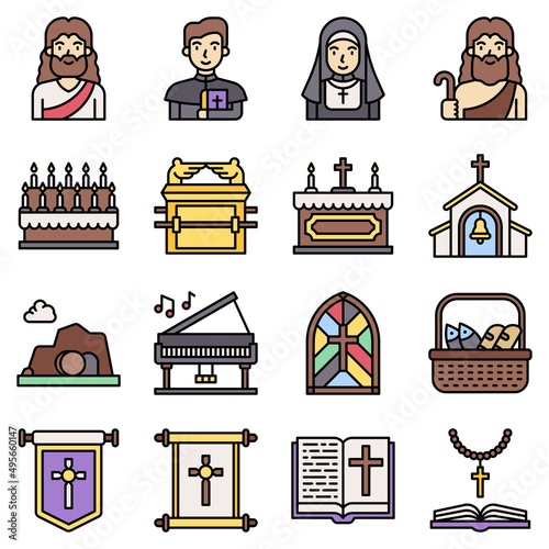 Photo Holy week related filled icon set, vector illustration