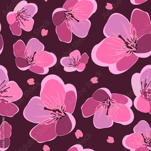 Seamless repeating background of spring blooming flowers