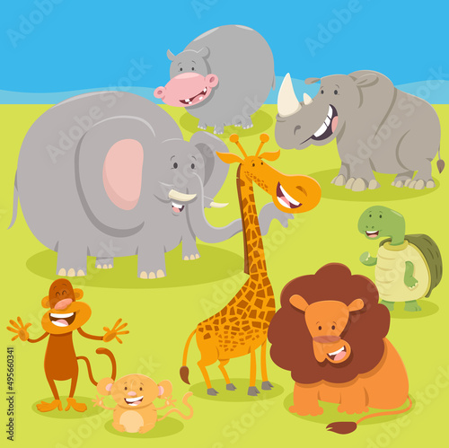 cartoon wild Safari animal characters group