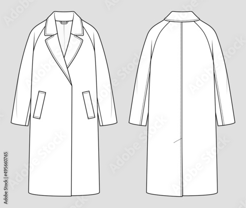 Coat with raglan sleeves. Fashion sketch. Flat technical drawing. Vector illustration. photo