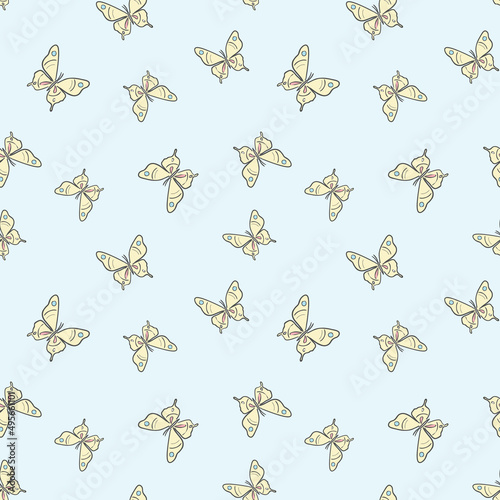 Blue and yellow butterfly vector pattern background.