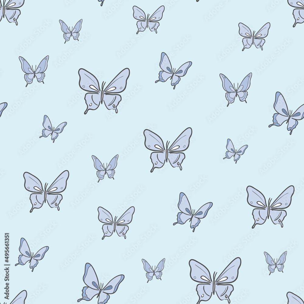 Pastel blue butterfly vector pattern background. Stock Vector | Adobe Stock