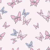 Pastel butterfly vector pattern background.