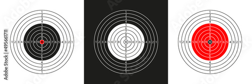 Target shoot. Gun shooting range. Target with numbers, bullseye and aim. Background for sport shooting. Isolated icon for rifle, pistol, sniper and army practice. Vector