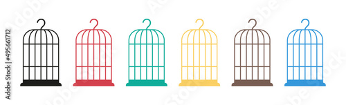 Bird cage. Cartoon bird cages. Icons of birdcages. Line silhouettes isolated on white background. Vector
