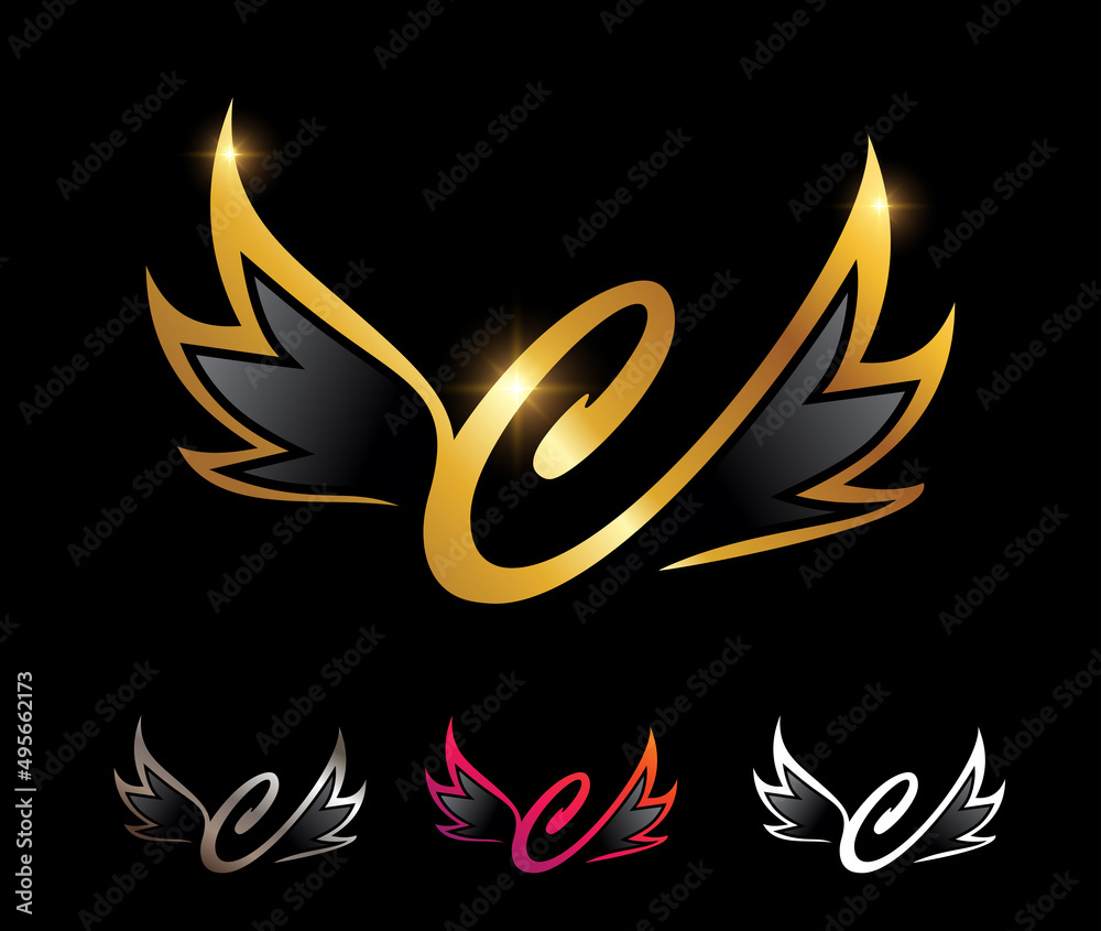 Golden Wings Monogram Logo Initial Letter C Stock Vector | Adobe Stock