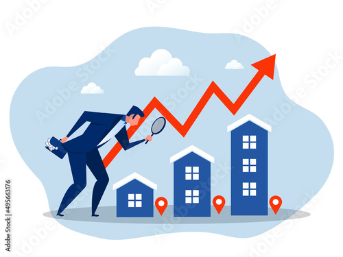 businessman investor with telescope  for Real estate and housing investment opportunity, property growth forecast or vision, price rising up concept vector