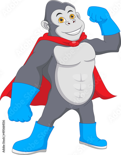 Cartoon Cute Superhero Gorilla on white background
