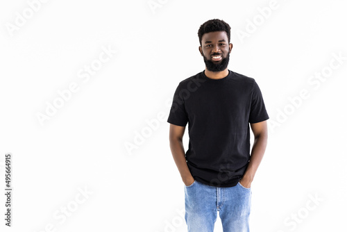 Young handsome african business man posing isolated over white background
