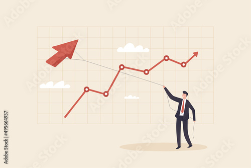 Business concept,Kite, Trading stocks, generating profits from investments. A businessman flying a kite It's like playing stocks or cryptocurrencies.