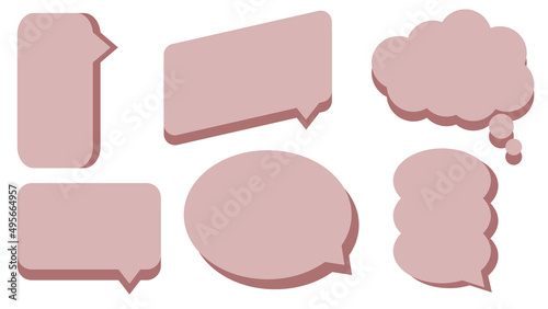 set of blank pink speech bubble, conversation box, chatbox, speaking box, thinking balloon, message box, cloud bubble