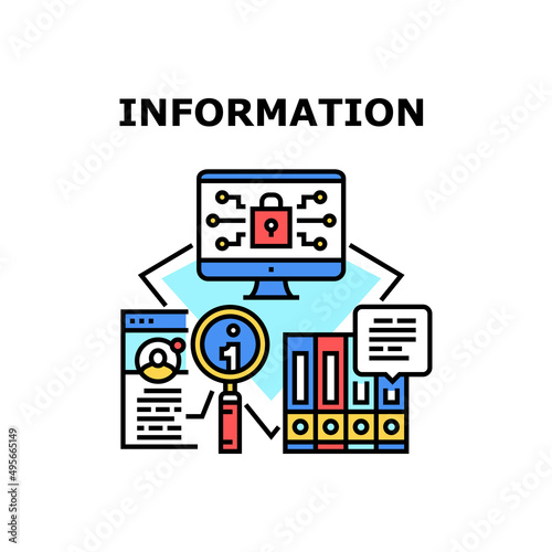 Information Vector Icon Concept. Private Information Researching And Protective Security Software. Info Virtual Digital Protection. Analyzing Network Social Account Color Illustration