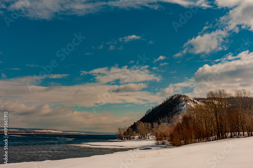 The Zhigulyov Mountains and the Volga River on a spring day 