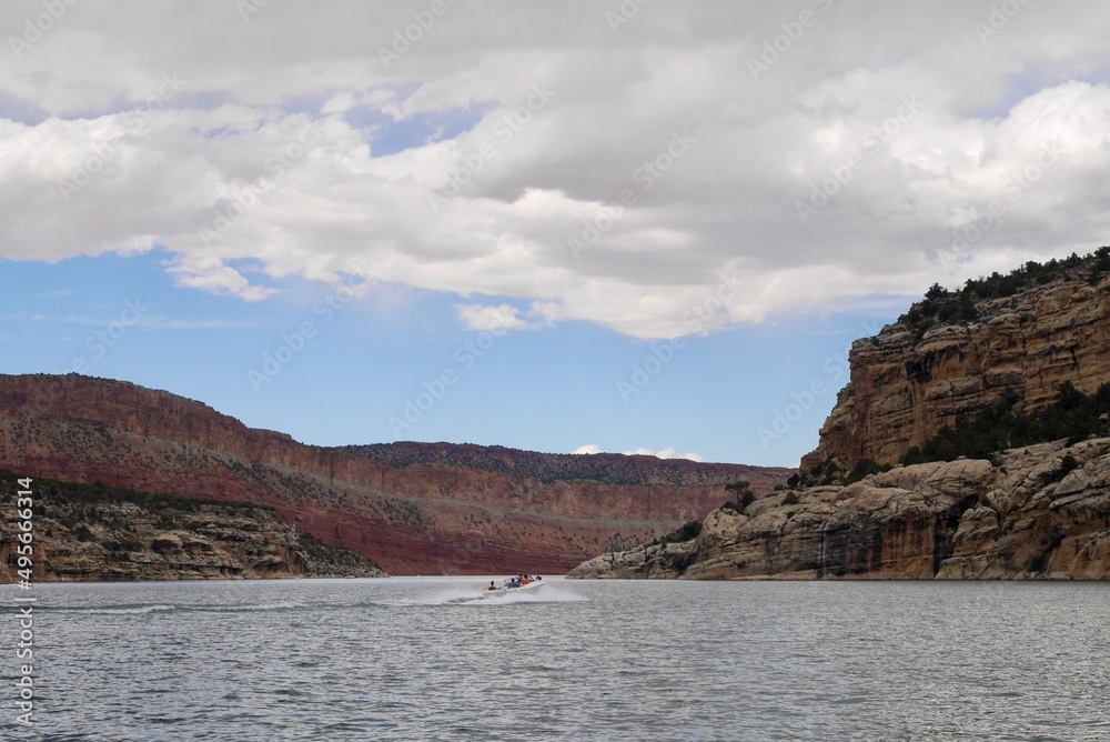 Boating in Sheep Creek Bay at Flaming Gorge National Park, Utah. USA. Boating in Sheep Creek Bay at Flaming Gorge National Park, Utah. USA.
