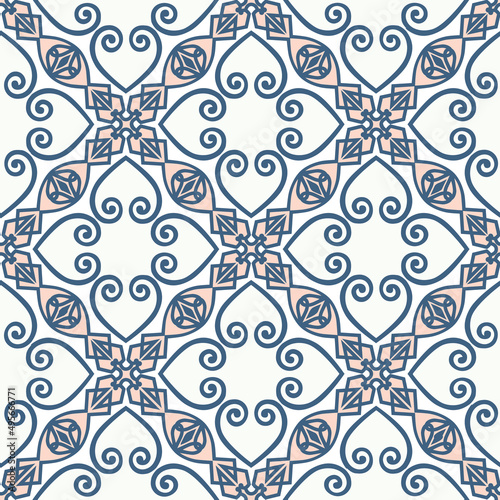 Abstract floral seamless pattern. Mosaic floral ornamental background. Muslim ornament in arab orient style with Arabic, Turkish, Indian motifs. Good for fabric, textile, wallpaper background design