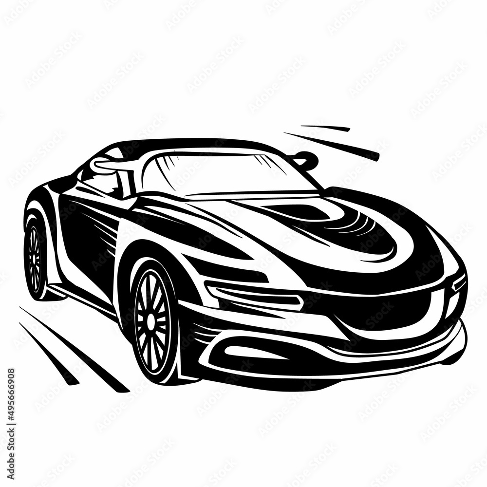 stylized sports car, logo, isolated object on a white background, vector,