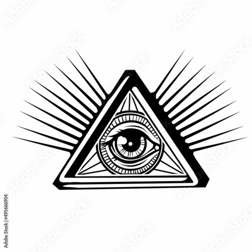 masonic symbol radiant delta or all-seeing eye, logo, isolated object on white background, vector,