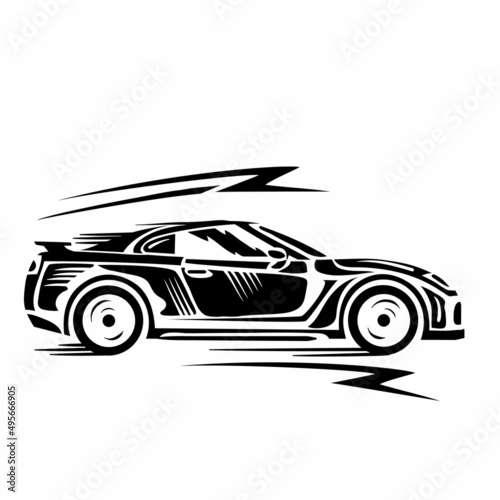 stylized car in a sports style in profile, logo, isolated object on a white background, vector,