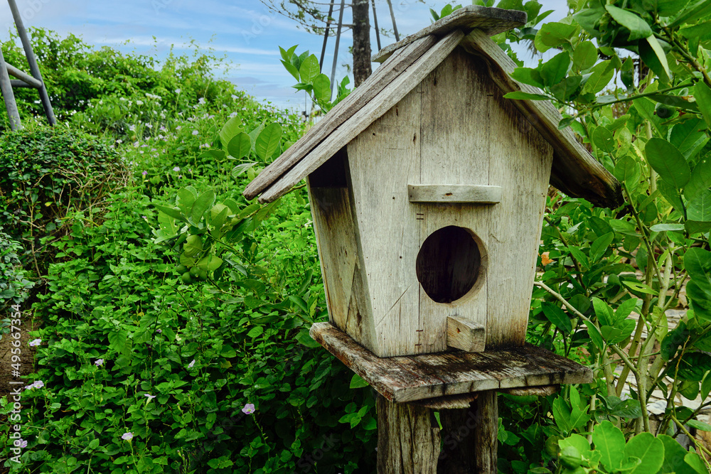 Bird house made of wood. Handmade bird box the garden. Bird house made of wood. Handmade bird box the garden.