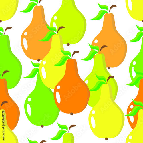 Pear fruit seamless pattern on white background vector illustration.