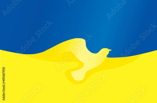 Ukraine flag with peace dove symbols. Stay with peace. Flag of Ukraine with shape of a dove of peace. The concept of no war, peace in Ukraine. photo