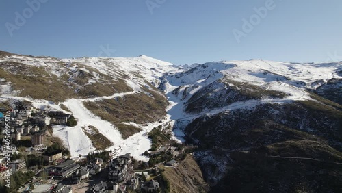 Panoramic aerial view over popular Spanish ski resort, Granada