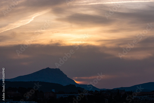 Sainte Victoire mountain in the light of a cloudy spring morning © philippe paternolli