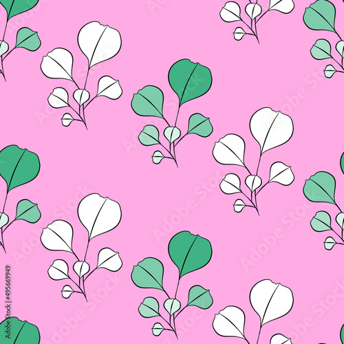 Vector seamless half-drop pattern, with leaves