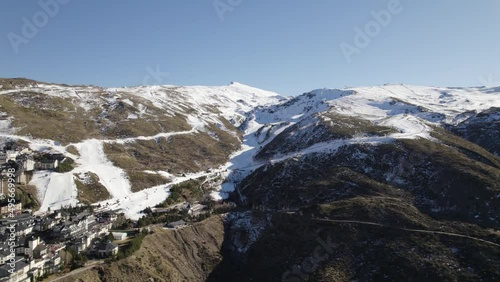 Steep snow covered slopes of Sierra Nevada ski resort, Granada, Spain