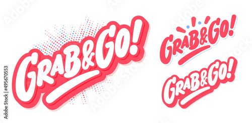 Grab and Go. Vector lettering banners set. photo