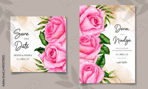 Elegant and luxurious watercolor floral wedding invitation card 