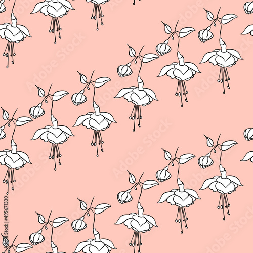 Vector seamless half-drop pattern, with flowers