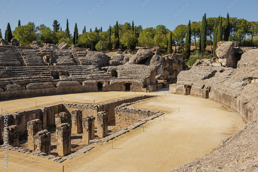 The arena in the amphitheater of Italica, an archaeological site at the outskirts of Seville