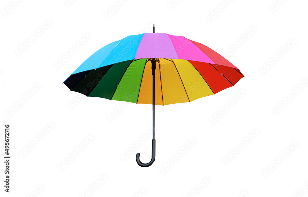 Multicolored cheerful umbrella on a white background. Multicolored cheerful umbrella on a white background.