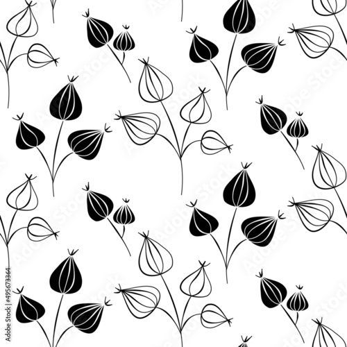 Vector seamless half-drop pattern  with bud
