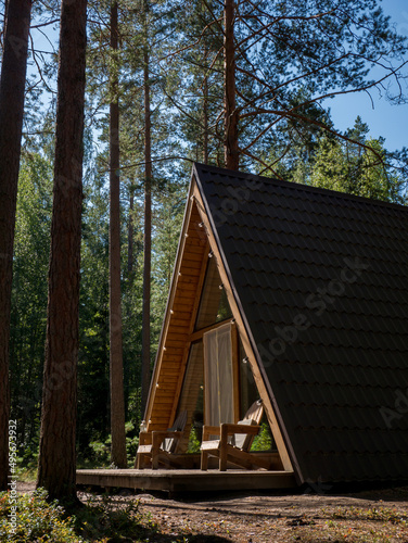 Holiday home in the woods, green cabin, holiday destinations concept.