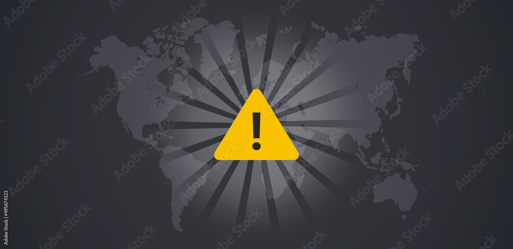 Global warning map horizontal and world alert flat illustration. 
