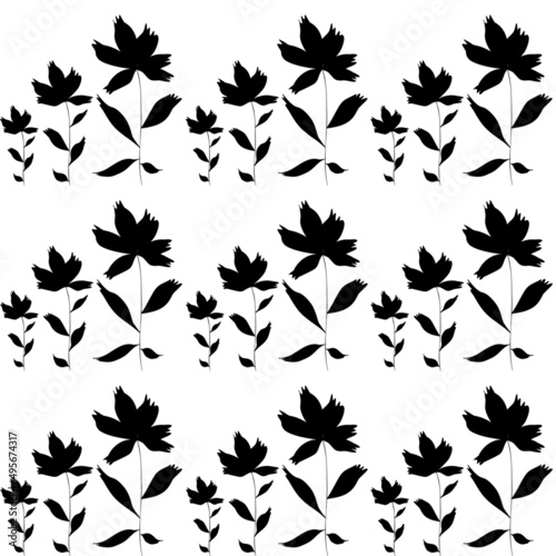 Vector seamless half-drop pattern, with leaves and flowers